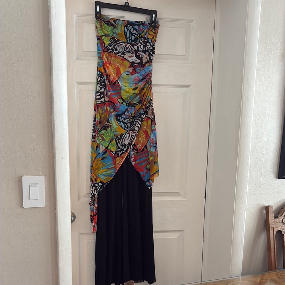 Yellow Orange Strapless Sheath Jumpsuit